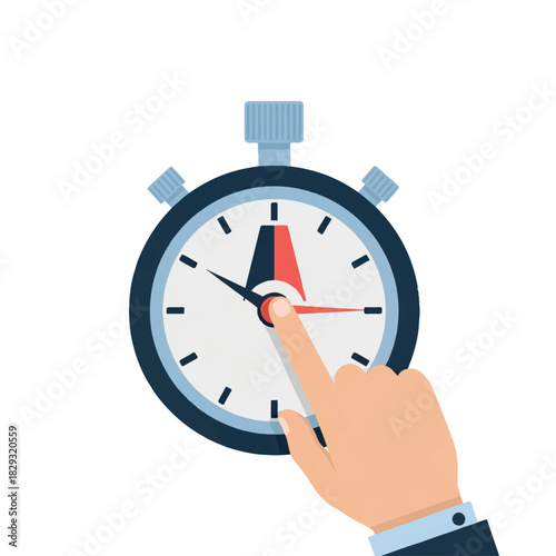 Precision Timing: An illustration captures the exact moment a finger initiates a stopwatch, symbolizing punctuality and efficiency. The composition focuses on the importance of accurate timekeeping.