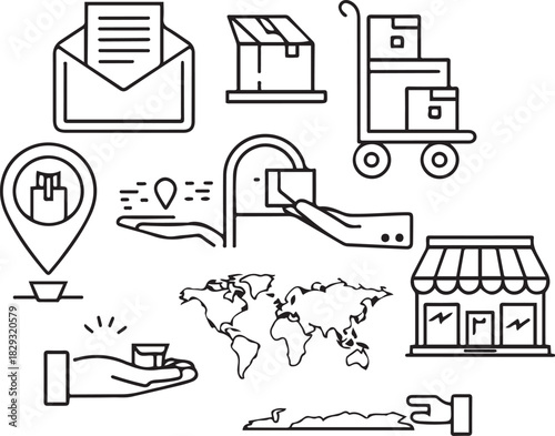  Delivery and mail icons modern logistics line art collection
