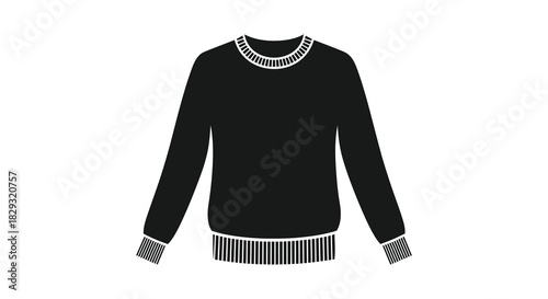 a dark sweater with a textured neckline and ribbed cuffs presented as a silhouette