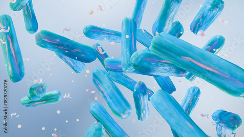 Bacterial Microorganisms Forming a Dynamic Colony, Illustrating Probiotics, Gut Microbiome, Digestive Health, Lactic Acid Bacteria, Lactobacillus and Bifidobacterium, Microscopic Flora, 3d render