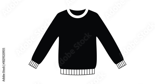a simple graphic of a black sweater with ribbed cuffs and hemline silhouette