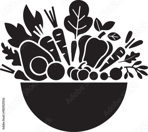 Fresh vegetable bowl silhouette healthy organic food art design