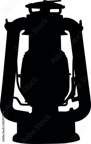 Silhouette of an antique kerosene lantern against a white background