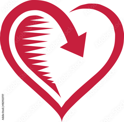 Red heart symbol with arrow inside graphic design