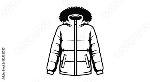 Vintage style winter coat with a fur lined hood a classic black and white silhouette