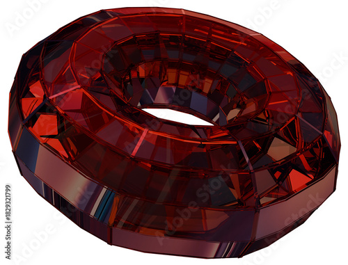 Red Ring 3D Prismatic Gem Abstract Shape