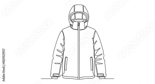 A detailed line drawing of a hooded jacket depicted in a stark black silhouette