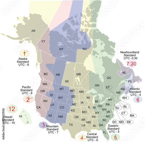 Digital illustration of a stylized map with color coded regions and text labels