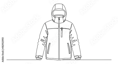single continuous line drawing of a hooded jacket a fashion illustration black and white silhouette
