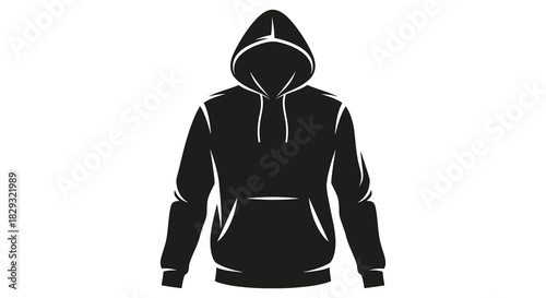 A dark hooded figure stands prominently displayed against a plain white background silhouette