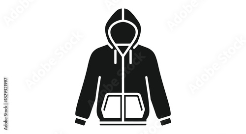 A simple black and white illustration of a hooded figure standing still a striking silhouette