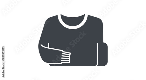 a dark graphic of a long sleeved shirt with an arm partially visible silhouette
