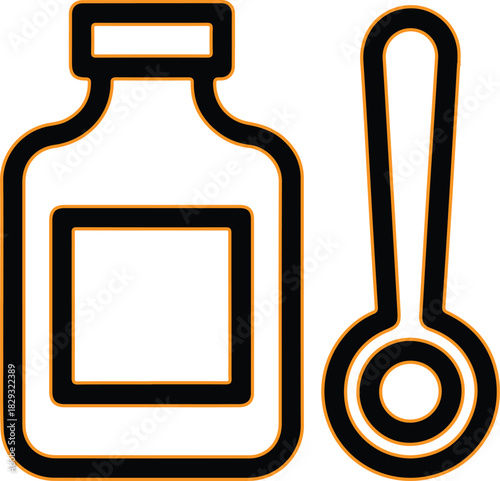 Medical bottle and spoon icon line art