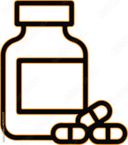 Pill bottle with capsules icon illustration
