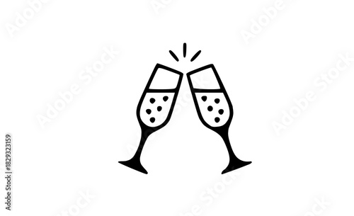 Glass cheers icon vector in black line 