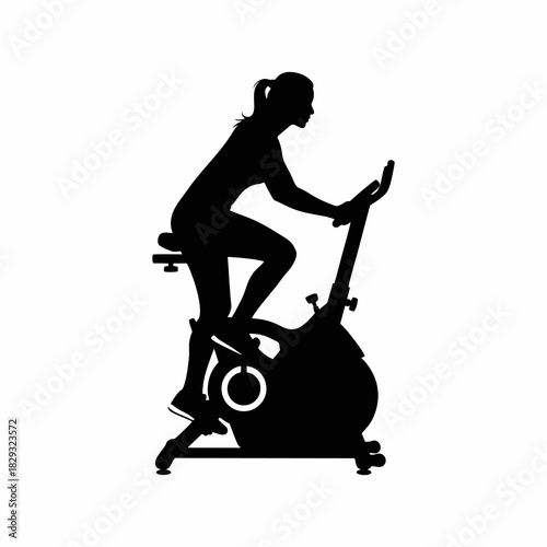 Woman Riding Stationary Exercise Bike Silhouette Icon