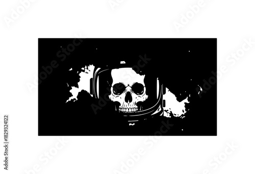 Intense skull wearing headset for gaming stream, podcast, or music logo design element
