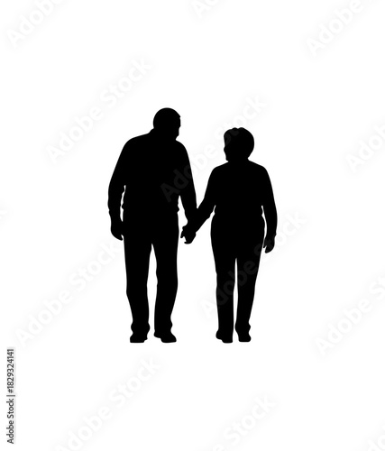 Senior couple holding hands, strolling together symbolizing love, companionship, retirement bliss