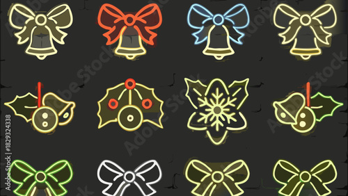 Festive holiday neon icons add a bright, cheery touch to your holiday designs and bring winter joy