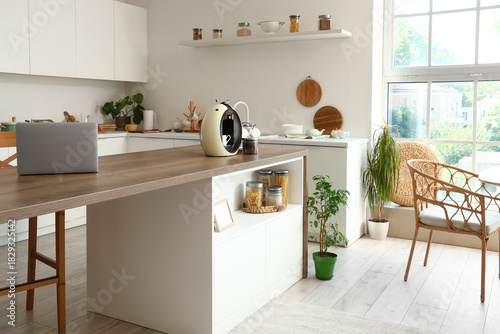 Interior of light kitchen w...