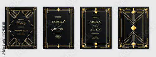 Set of vintage luxury dark background and gold. invitation card Premium design for gala card, grand opening, party invitation, wedding.