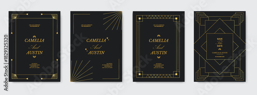 Set of vintage luxury dark background and gold. invitation card Premium design for gala card, grand opening, party invitation, wedding.