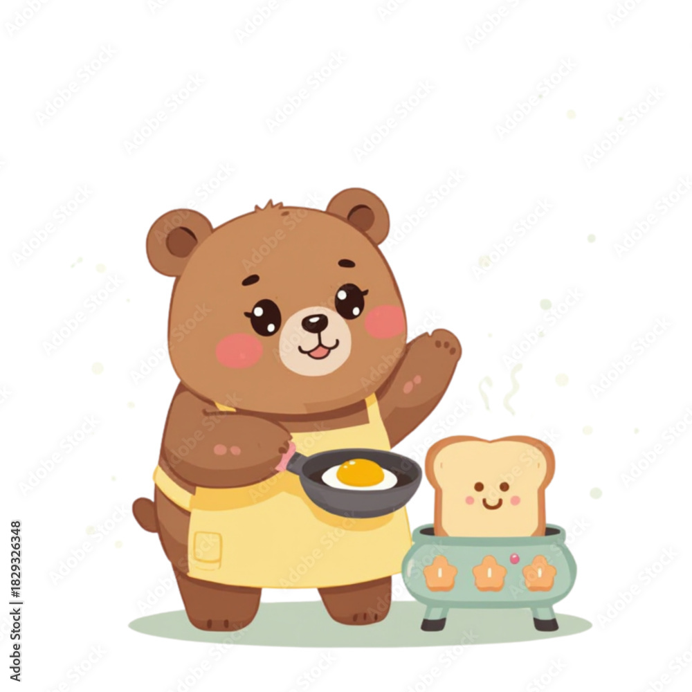 Fototapeta premium Cute Bear Cooking Breakfast Vector