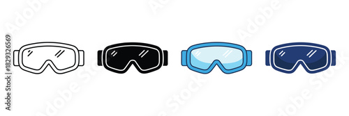 Skiing Glasses Icon Set In Minimal Vector Illustration Featuring Protective Snow Goggles And Winter Eyewear Elements For Outdoor Adventure And Cold Weather Sport Designs