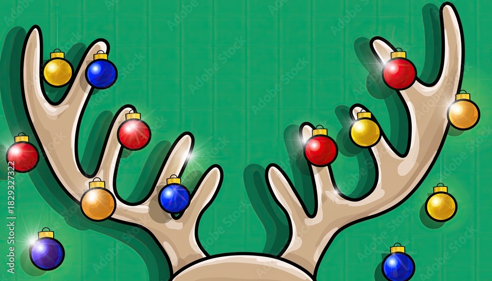 Obraz premium Festive Reindeer Antlers Adorned with Colorful Christmas Ornaments.