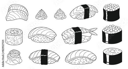 A delicious assortment of various types of sushi and maki rolls presented in a visually appealing arrangement.