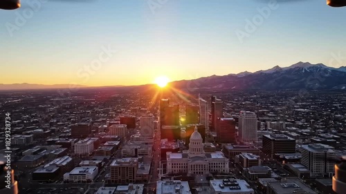 4k aerial drone footage - Sunrise over the city of Denver Colorado.