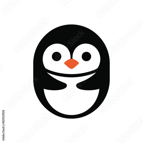 Cute cartoon penguin with big eyes and orange beak on white animal bird