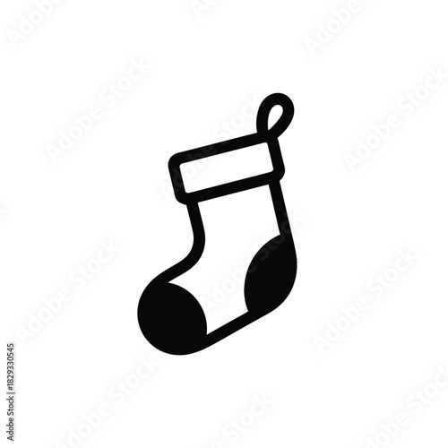 Black and white icon of a Christmas stocking symbol holiday