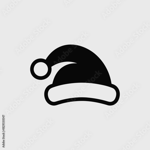 Black and white icon of a Santa Claus hat with a pompom santa hat christmas hat