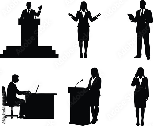 Business people silhouettes in various poses and actions