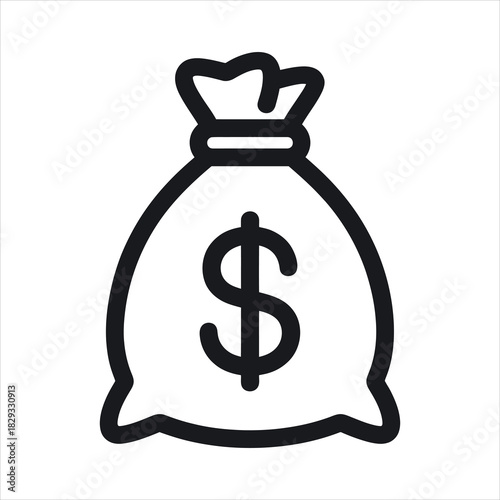 A black money bag icon showcases a dollar sign on a transparent background