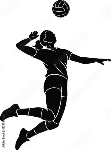 Volleyball player silhouette serving ball isolated on white