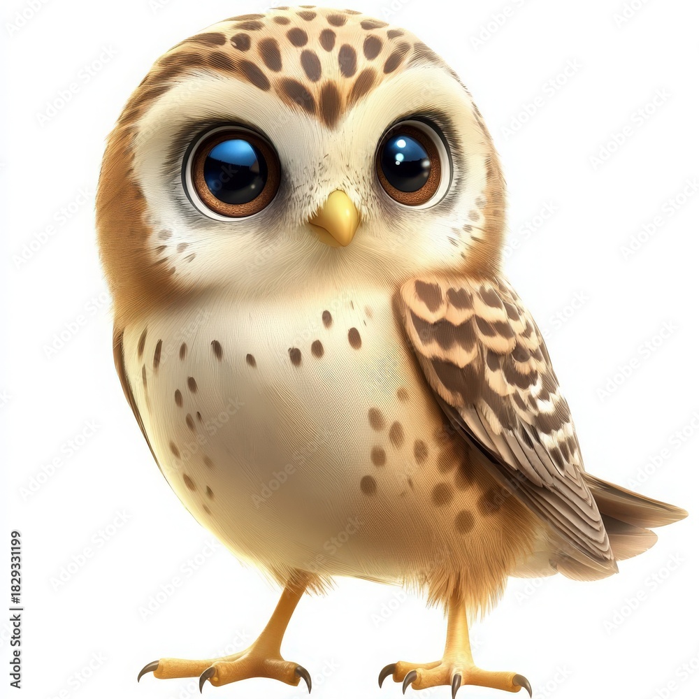 Obraz premium Adorable owl with big blue eyes, perfect for children's books or cute animal designs, bringing a touch of whimsical wonder and joy to any project