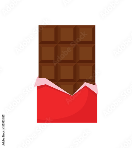 Chocolate bar with red wrapper half opened icon clip art vector illustration
