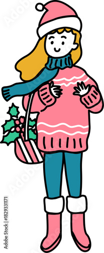 little girl in winter clothes with gifts