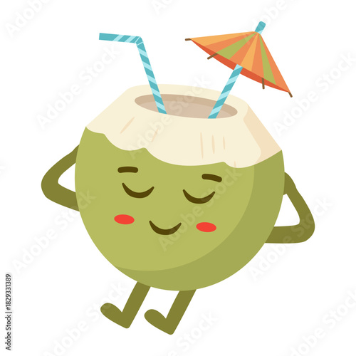 Relaxing Coconut Drink with Umbrella Illustration