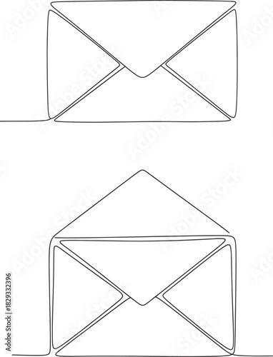 Simple hand drawn sketch of an open and closed envelope on white background