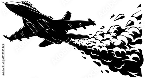 Powerful fighter jet soars through the sky creating dynamic smoke trails behind it