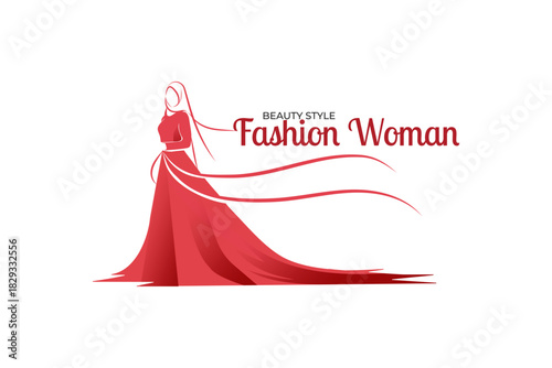 luxury fashion woman logo design with woman figure wearing hijab dress