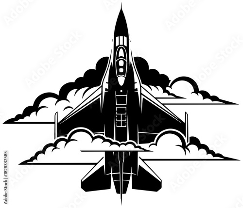 Powerful military jet soars through the sky, cutting through clouds with raw power