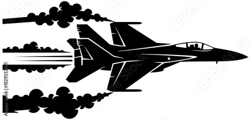 Powerful jet soars through the sky leaving a trail of smoke, a dynamic flight scene