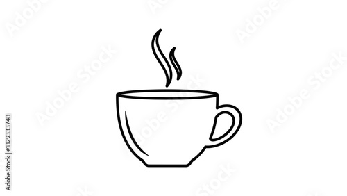 Hot Coffee Cup Outline Vector Icon with Steam, Warm Beverage Symbol on Isolated White Background