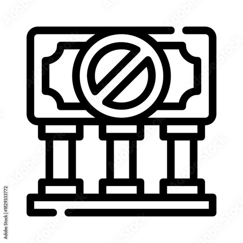 No money or ban on financial institution icon symbolizing restriction, financial crisis, economic downturn. Suitable for financerelated designs, articles, presentations.
