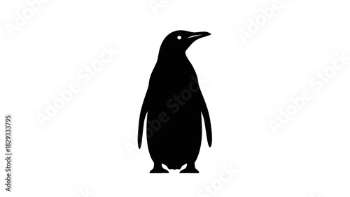 Cute Penguin Silhouette Standing, Antarctic Bird Vector Icon on Isolated White Background