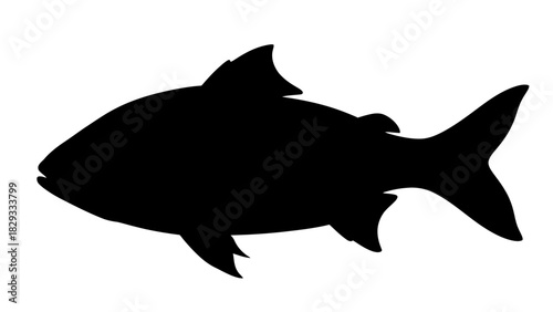 Swimming Fish Silhouette Vector Icon, Aquatic Animal Marine Life Symbol on Isolated White Background